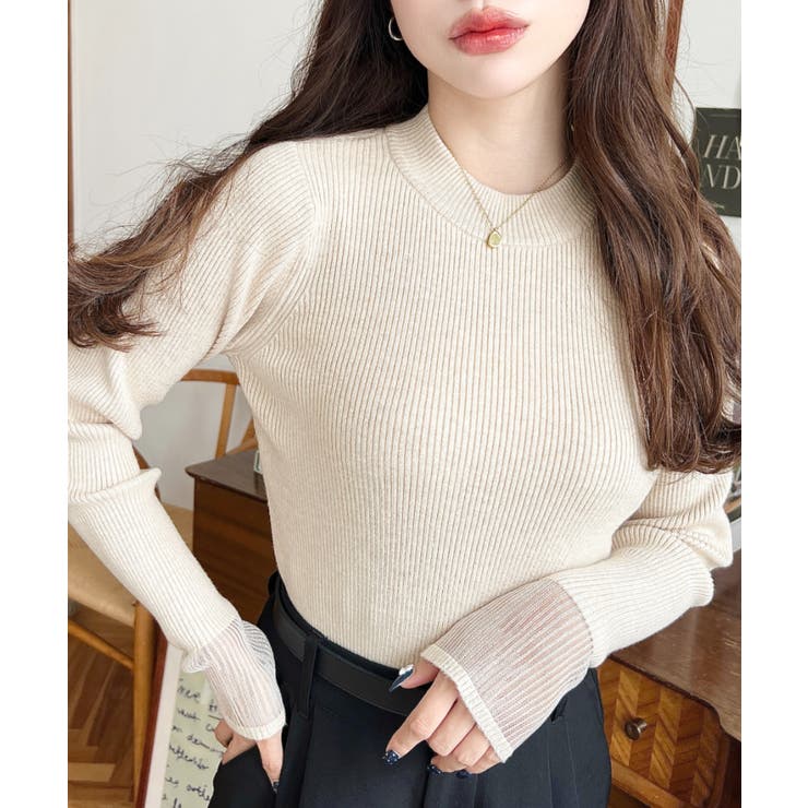 クルーネック袖シアーリブニットプルオーバー12G | moment+ | 詳細画像54 