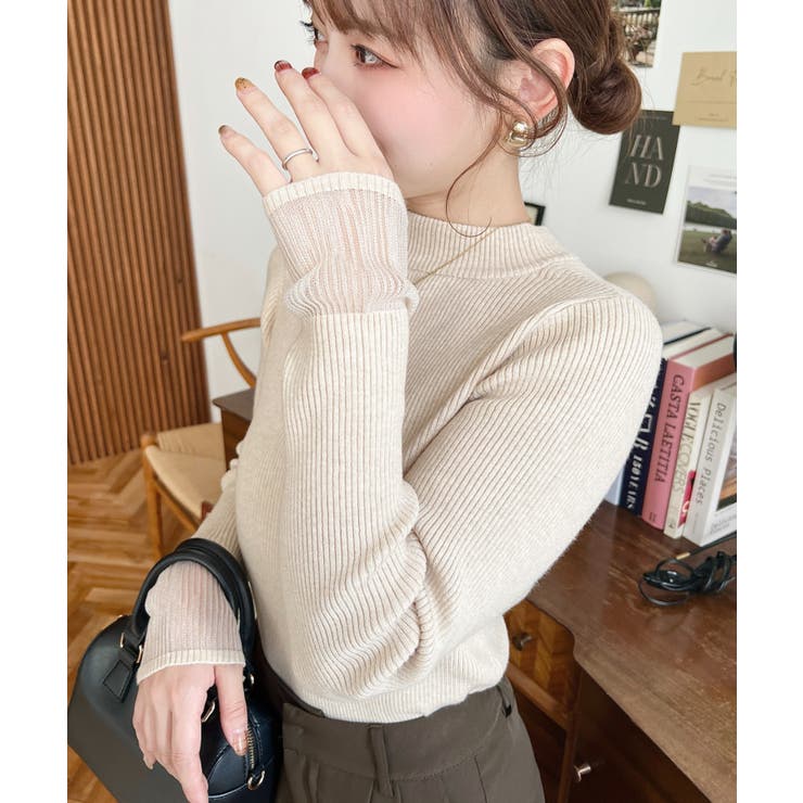 クルーネック袖シアーリブニットプルオーバー12G | moment+ | 詳細画像56 