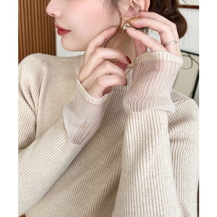クルーネック袖シアーリブニットプルオーバー12G | moment+ | 詳細画像57 