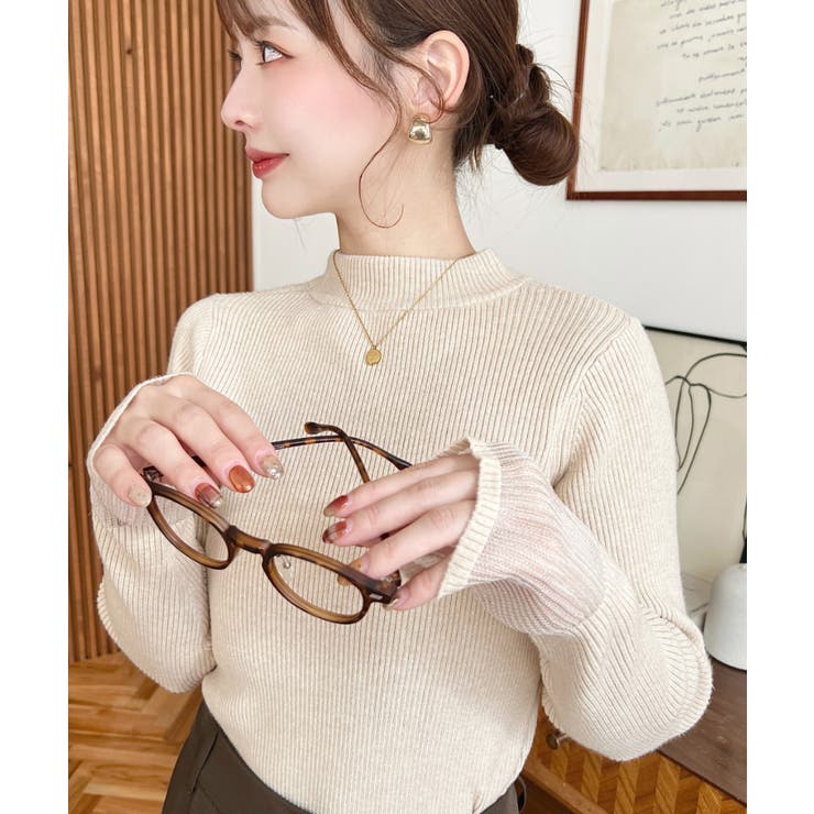 クルーネック袖シアーリブニットプルオーバー12G | moment+ | 詳細画像58 