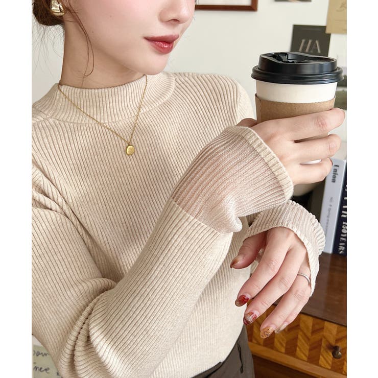 クルーネック袖シアーリブニットプルオーバー12G | moment+ | 詳細画像60 