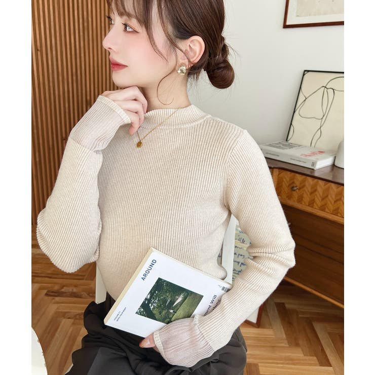 クルーネック袖シアーリブニットプルオーバー12G | moment+ | 詳細画像61 