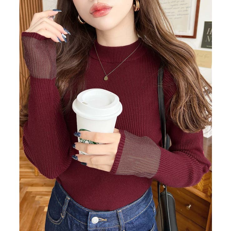 クルーネック袖シアーリブニットプルオーバー12G | moment+ | 詳細画像62 