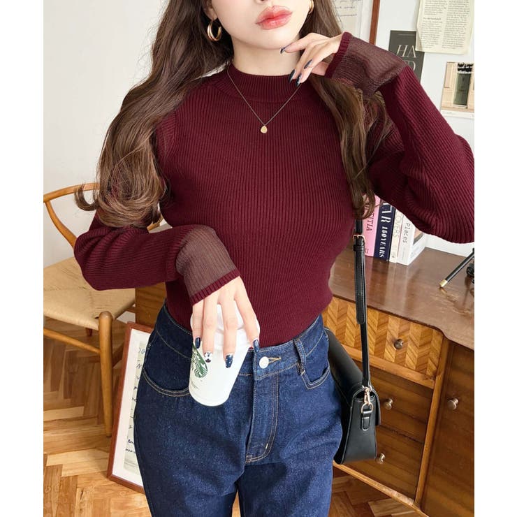 クルーネック袖シアーリブニットプルオーバー12G | moment+ | 詳細画像64 