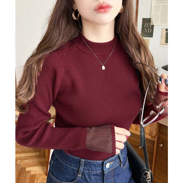 クルーネック袖シアーリブニットプルオーバー12G | moment+ | 詳細画像65 