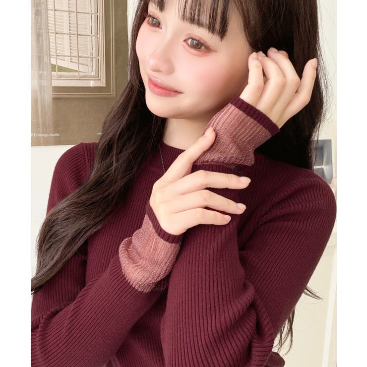 クルーネック袖シアーリブニットプルオーバー12G | moment+ | 詳細画像66 