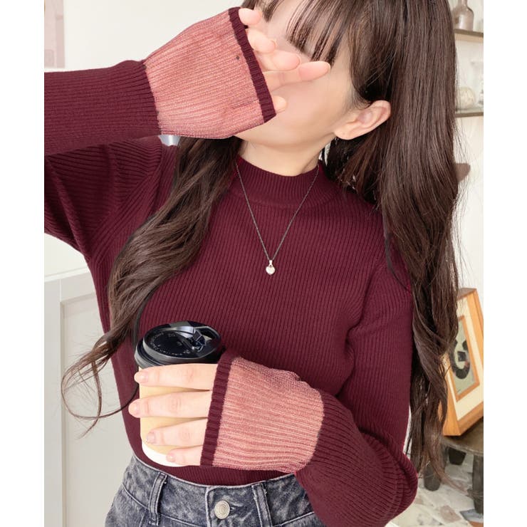 クルーネック袖シアーリブニットプルオーバー12G | moment+ | 詳細画像67 