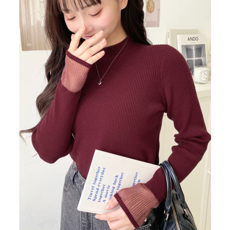 クルーネック袖シアーリブニットプルオーバー12G | moment+ | 詳細画像68 