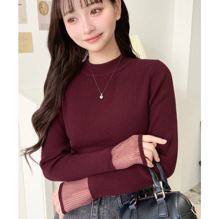 クルーネック袖シアーリブニットプルオーバー12G | moment+ | 詳細画像69 