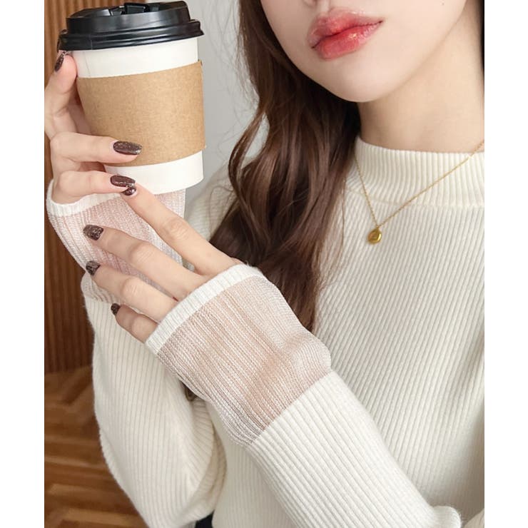 クルーネック袖シアーリブニットプルオーバー12G | moment+ | 詳細画像7 