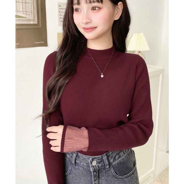 クルーネック袖シアーリブニットプルオーバー12G | moment+ | 詳細画像70 