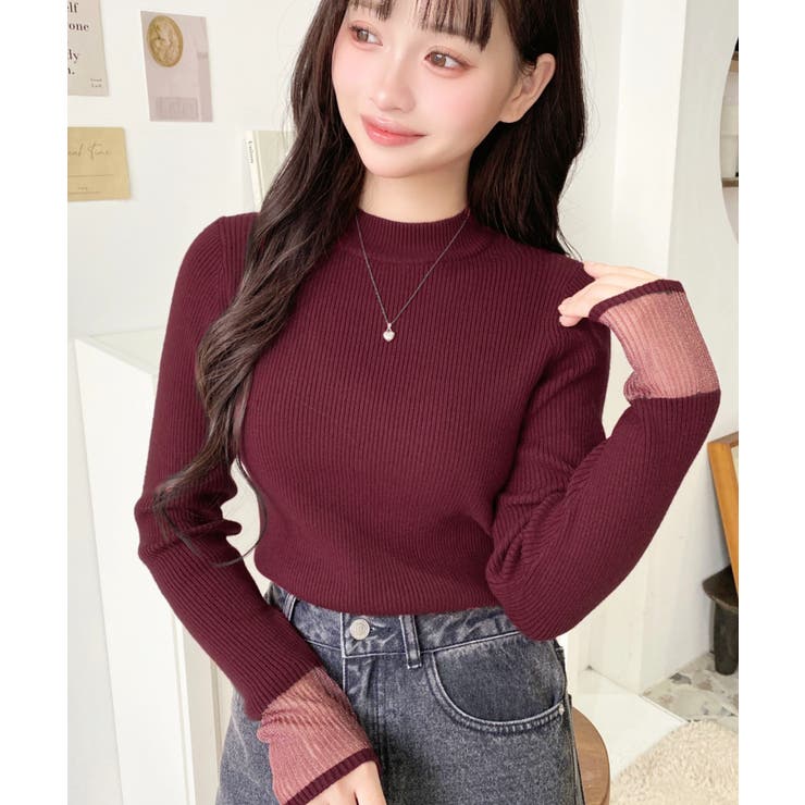 クルーネック袖シアーリブニットプルオーバー12G | moment+ | 詳細画像71 