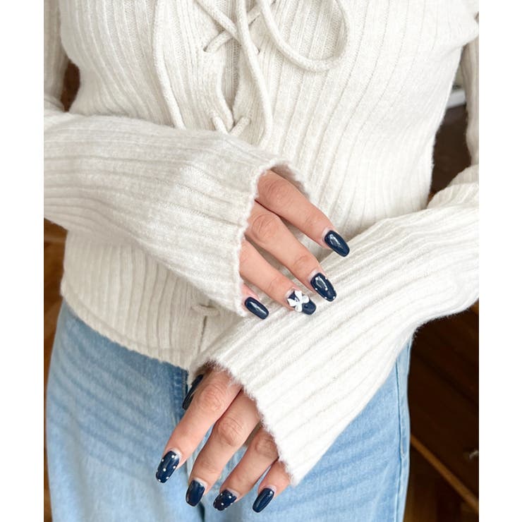 キャミ付きレースアップショート丈リブニットカーディガンアンサンブル | moment+ | 詳細画像9 