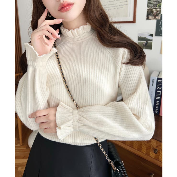 キャンディスリーブリブニットプルオーバー | moment+ | 詳細画像3 