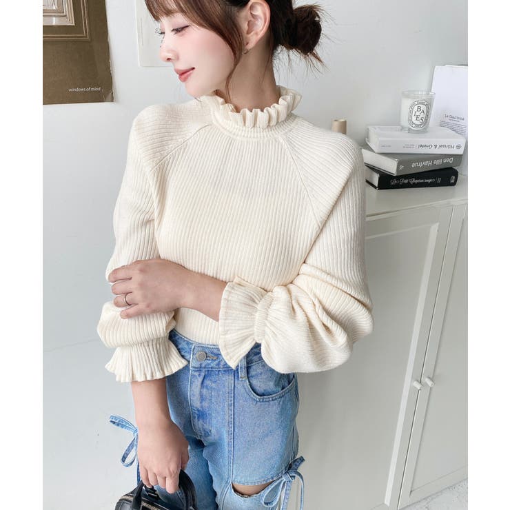 キャンディスリーブリブニットプルオーバー | moment+ | 詳細画像9 