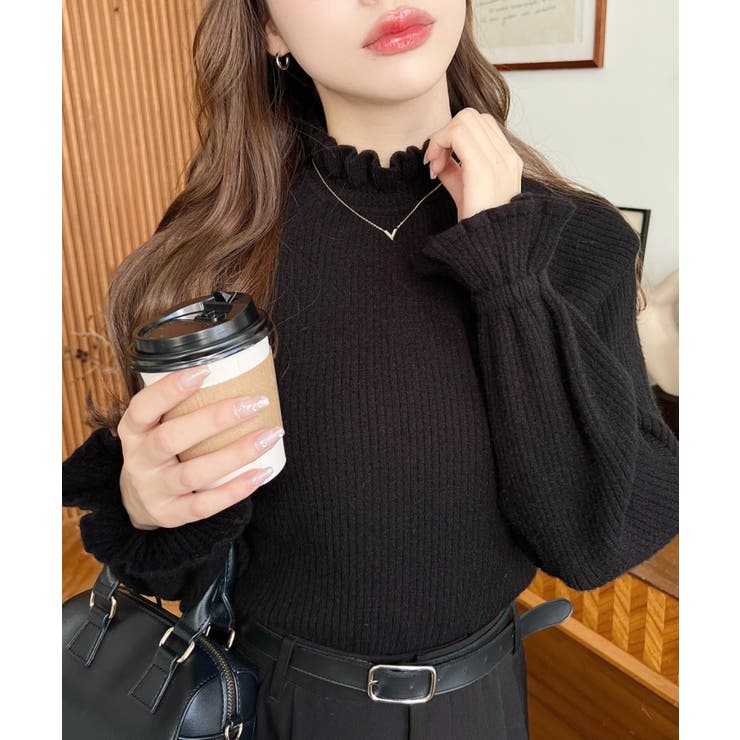 ブラック | キャンディスリーブリブニットプルオーバー | moment+