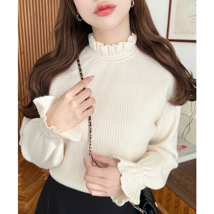 アイボリー | キャンディスリーブリブニットプルオーバー | moment+