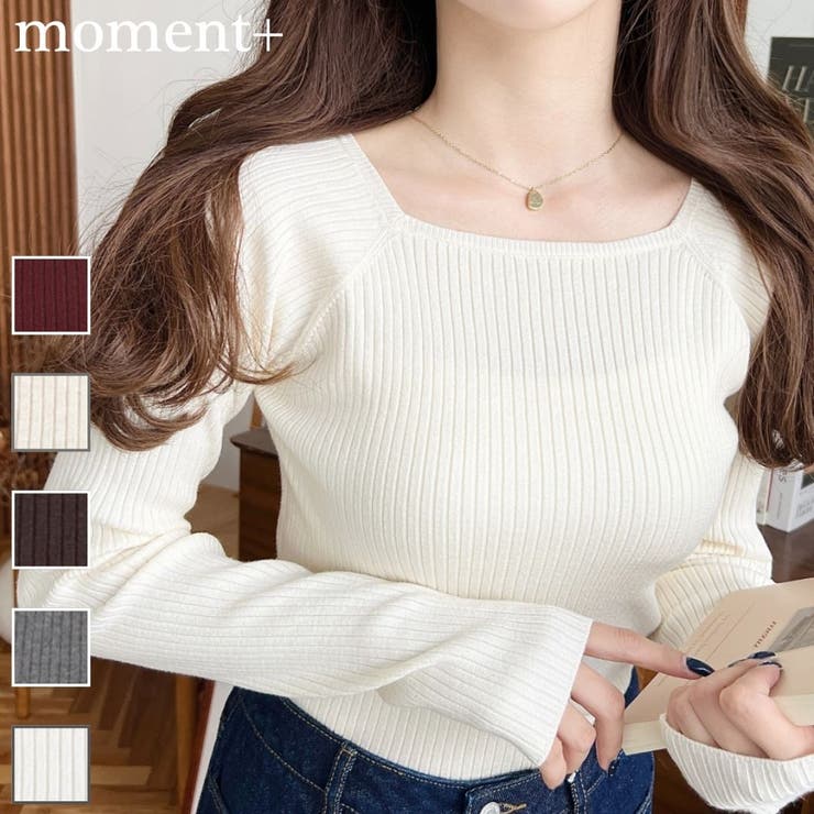 スクエアネックリブニットプルオーバー12G | moment+ | 詳細画像1 