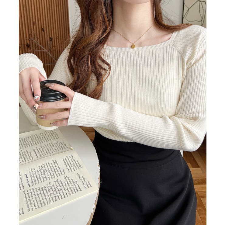 スクエアネックリブニットプルオーバー12G | moment+ | 詳細画像13 