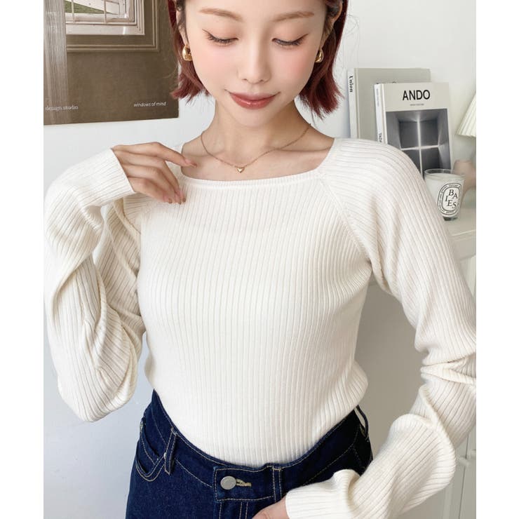 スクエアネックリブニットプルオーバー12G | moment+ | 詳細画像14 