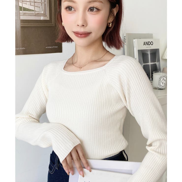 スクエアネックリブニットプルオーバー12G | moment+ | 詳細画像15 