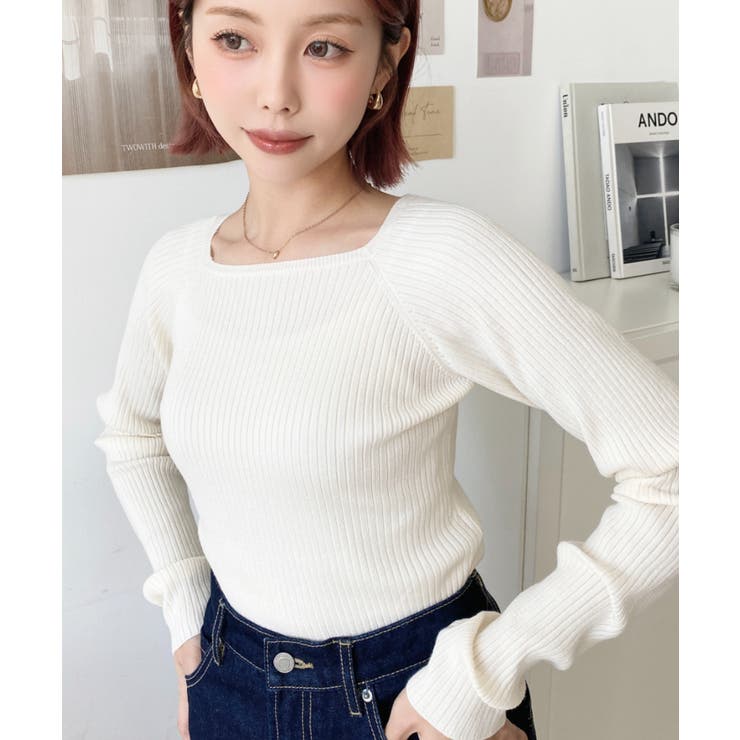 スクエアネックリブニットプルオーバー12G | moment+ | 詳細画像16 