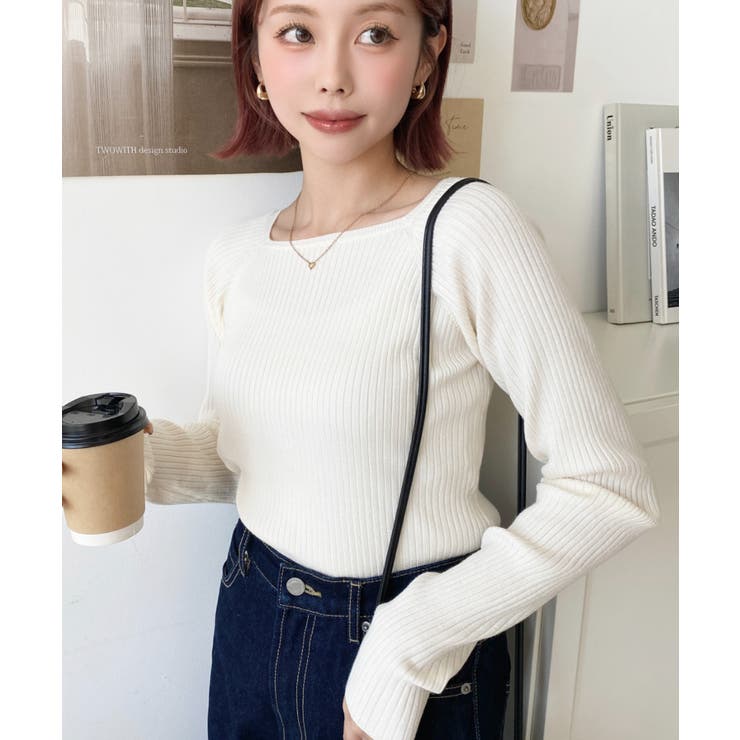 スクエアネックリブニットプルオーバー12G | moment+ | 詳細画像17 