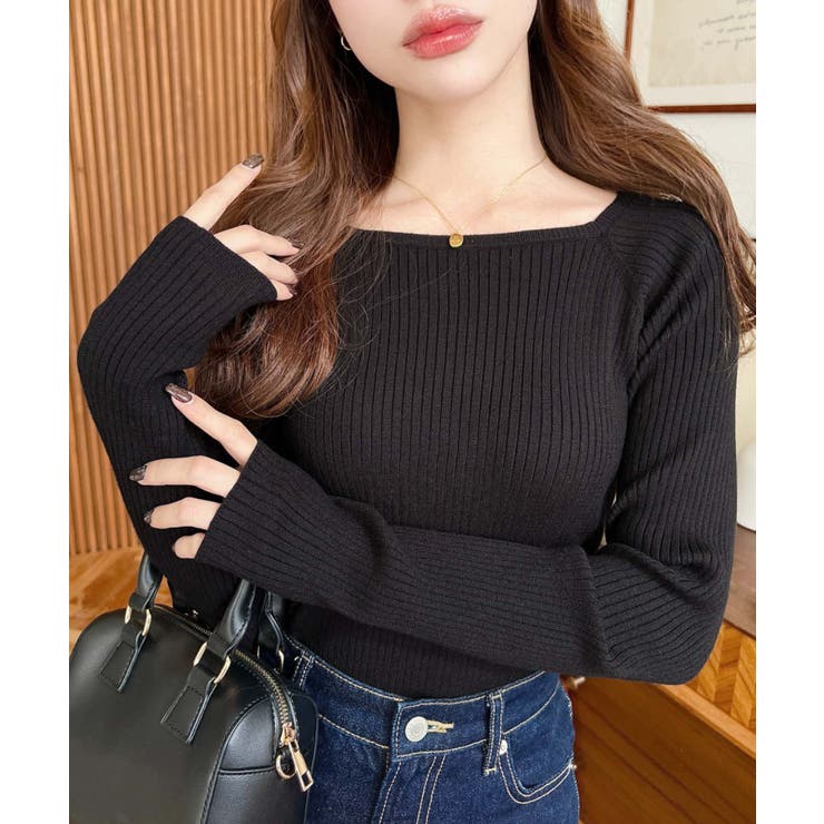 スクエアネックリブニットプルオーバー12G | moment+ | 詳細画像20 