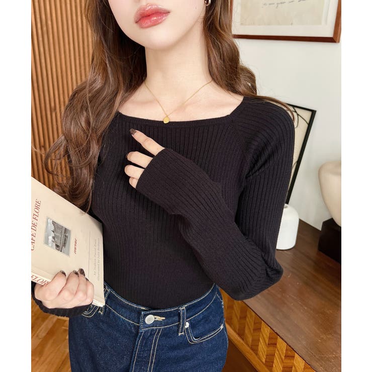 スクエアネックリブニットプルオーバー12G | moment+ | 詳細画像21 