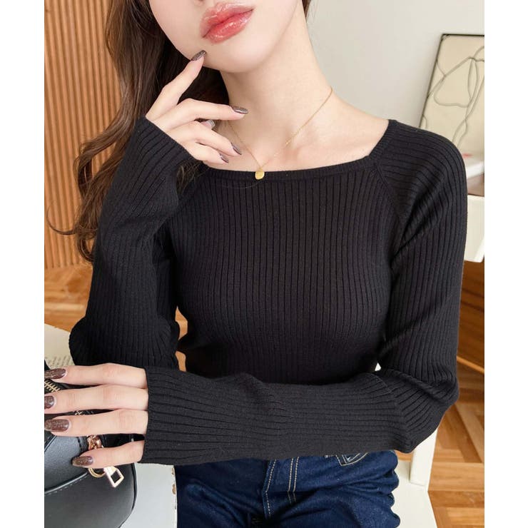 スクエアネックリブニットプルオーバー12G | moment+ | 詳細画像23 