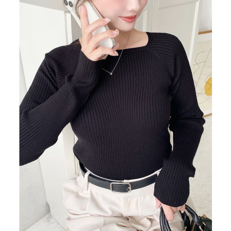 スクエアネックリブニットプルオーバー12G | moment+ | 詳細画像28 