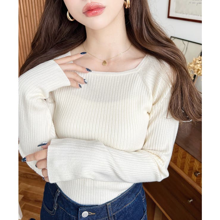 スクエアネックリブニットプルオーバー12G | moment+ | 詳細画像3 