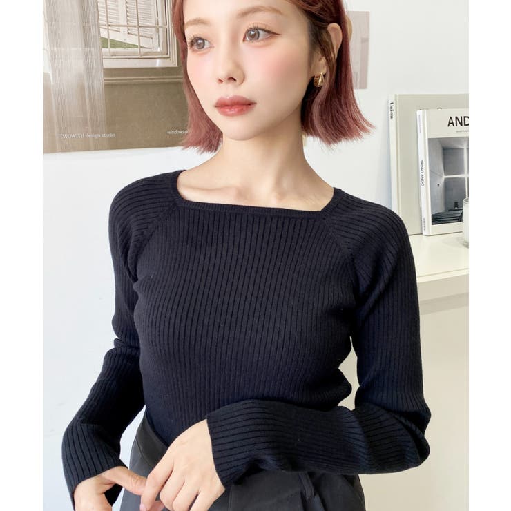 スクエアネックリブニットプルオーバー12G | moment+ | 詳細画像29 