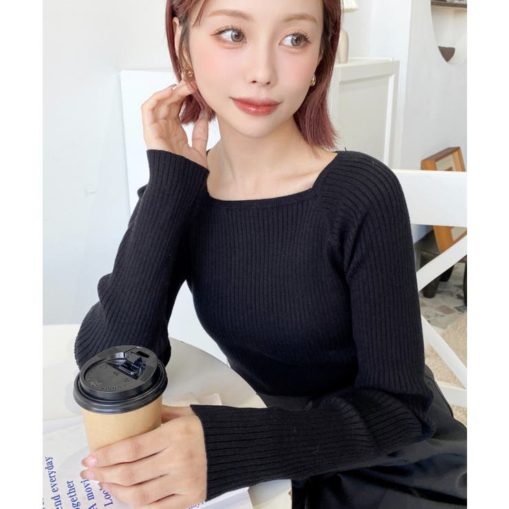 スクエアネックリブニットプルオーバー12G | moment+ | 詳細画像32 