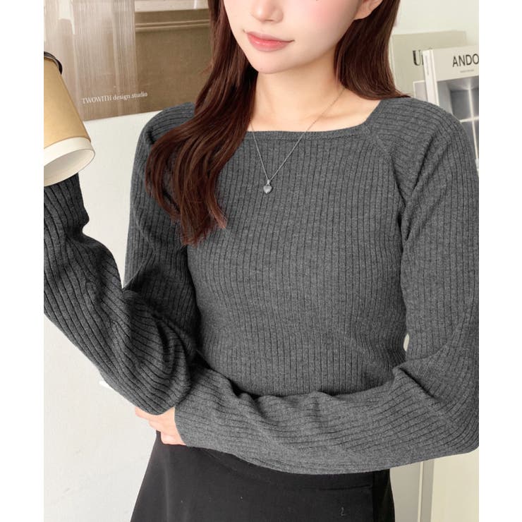 スクエアネックリブニットプルオーバー12G | moment+ | 詳細画像33 