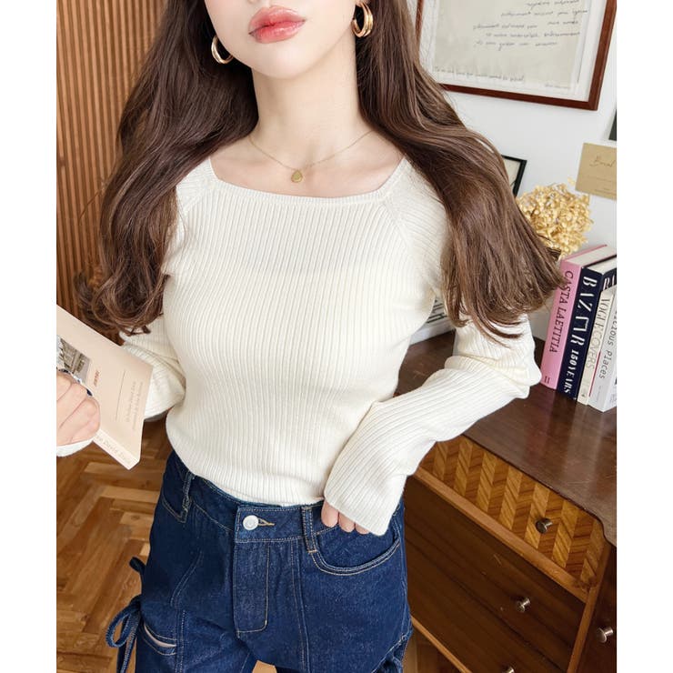 スクエアネックリブニットプルオーバー12G | moment+ | 詳細画像4 