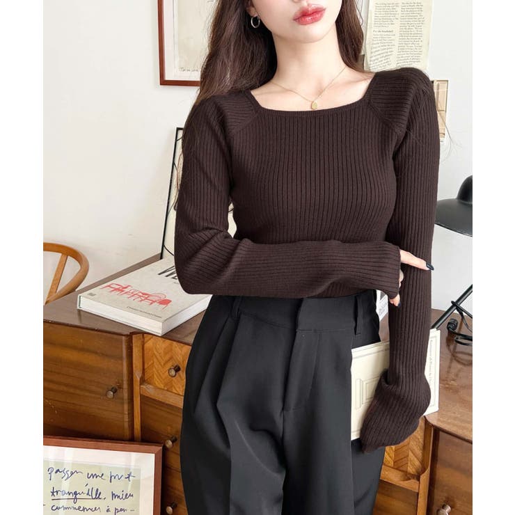 スクエアネックリブニットプルオーバー12G | moment+ | 詳細画像39 