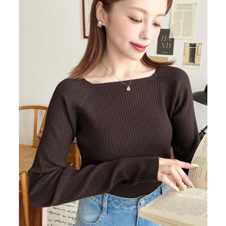 スクエアネックリブニットプルオーバー12G | moment+ | 詳細画像40 