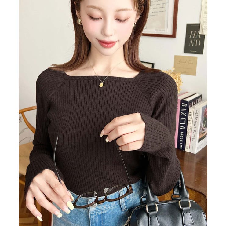 スクエアネックリブニットプルオーバー12G | moment+ | 詳細画像41 