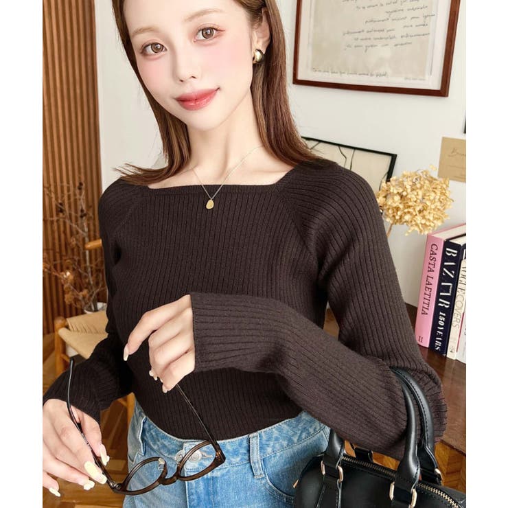 スクエアネックリブニットプルオーバー12G | moment+ | 詳細画像42 