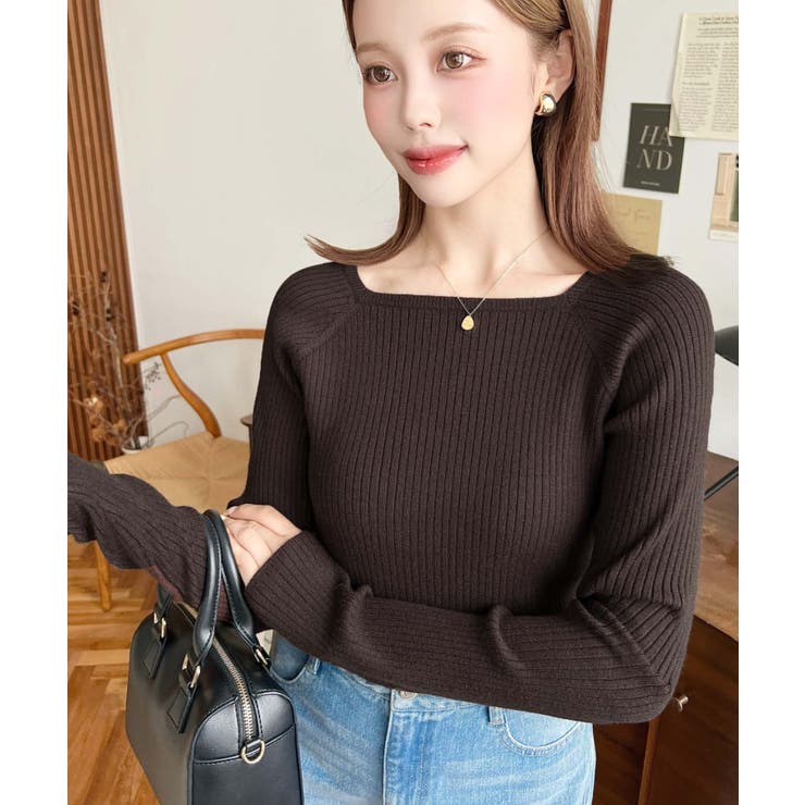 スクエアネックリブニットプルオーバー12G | moment+ | 詳細画像43 