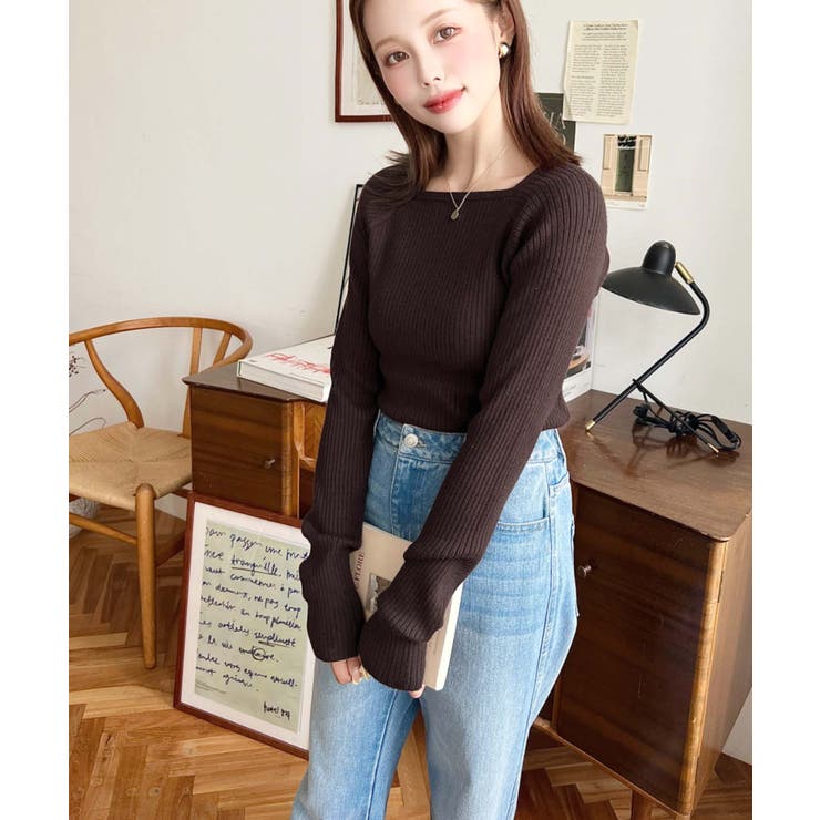 スクエアネックリブニットプルオーバー12G | moment+ | 詳細画像44 