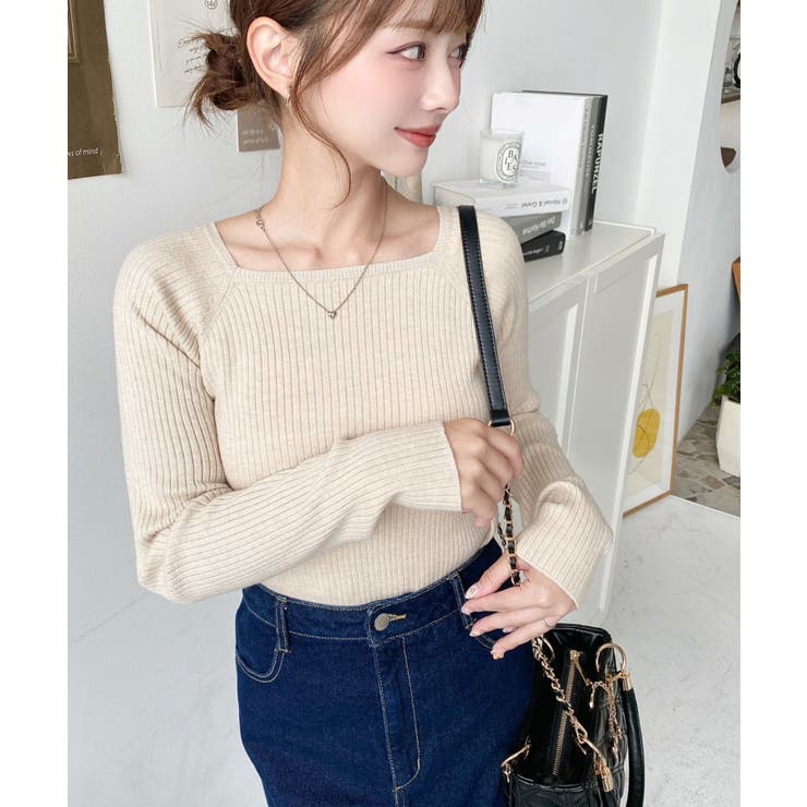 スクエアネックリブニットプルオーバー12G | moment+ | 詳細画像45 