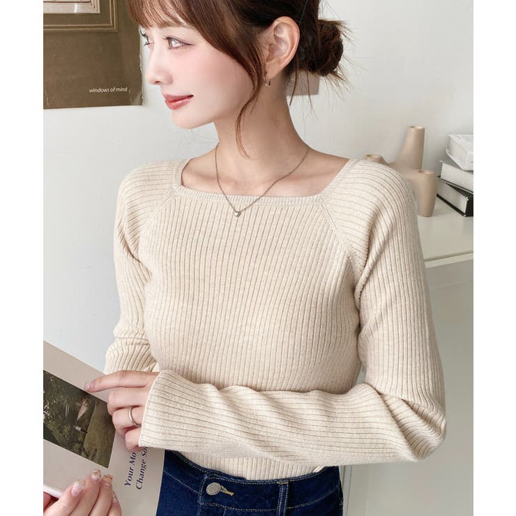 スクエアネックリブニットプルオーバー12G | moment+ | 詳細画像46 