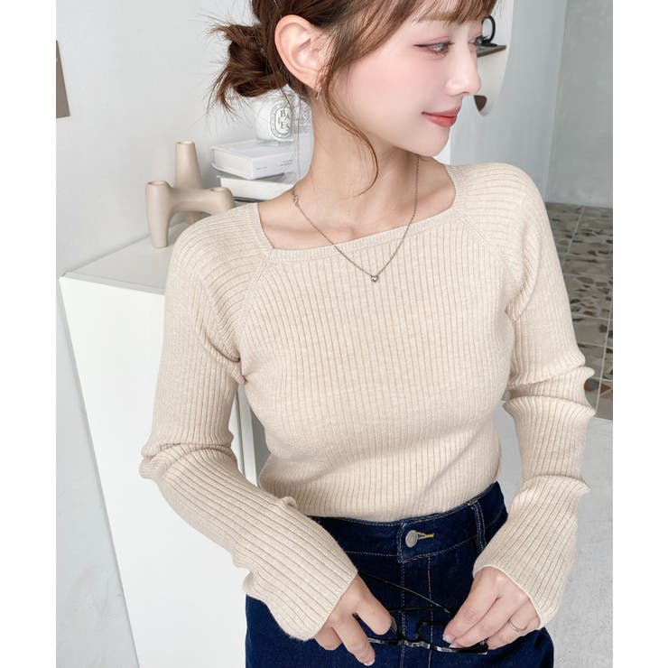 スクエアネックリブニットプルオーバー12G | moment+ | 詳細画像49 