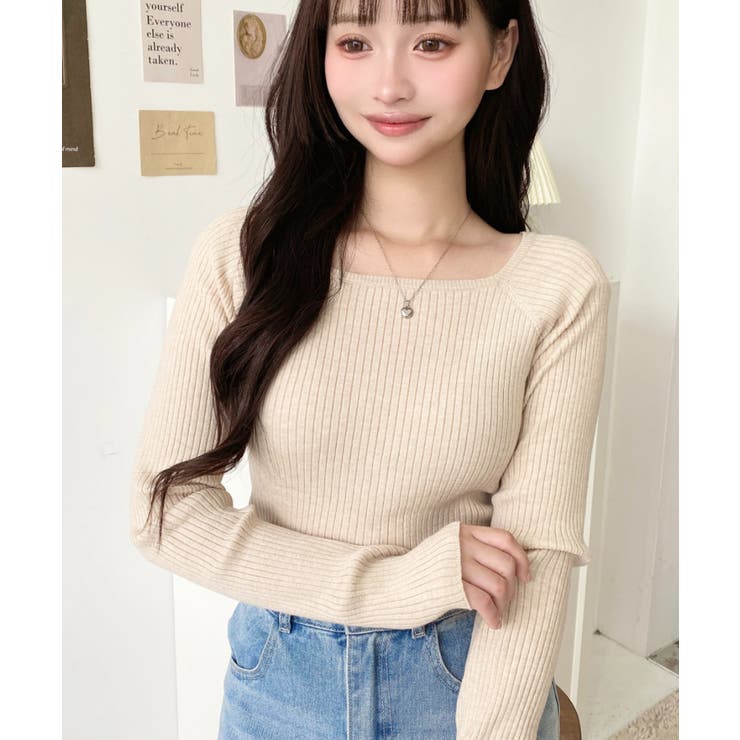 スクエアネックリブニットプルオーバー12G | moment+ | 詳細画像50 