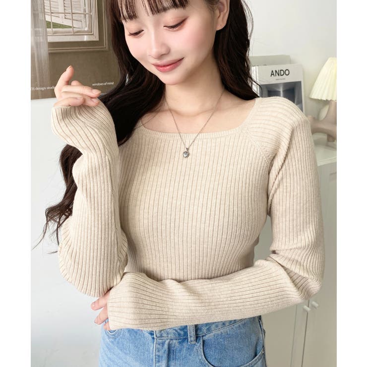 スクエアネックリブニットプルオーバー12G | moment+ | 詳細画像51 