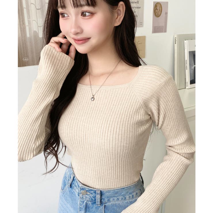 スクエアネックリブニットプルオーバー12G | moment+ | 詳細画像52 