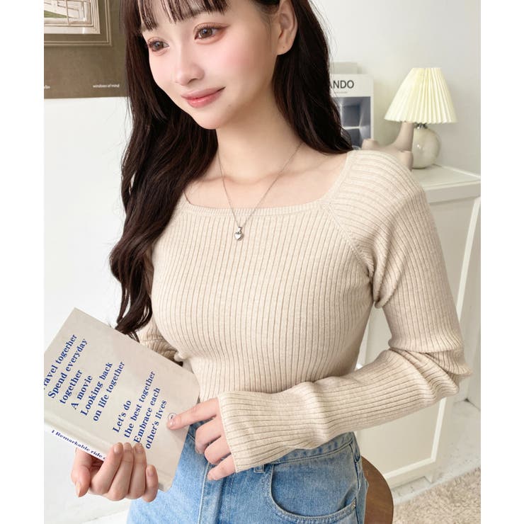 スクエアネックリブニットプルオーバー12G | moment+ | 詳細画像53 