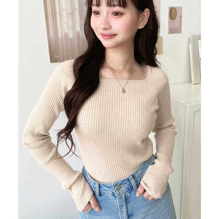 スクエアネックリブニットプルオーバー12G | moment+ | 詳細画像54 